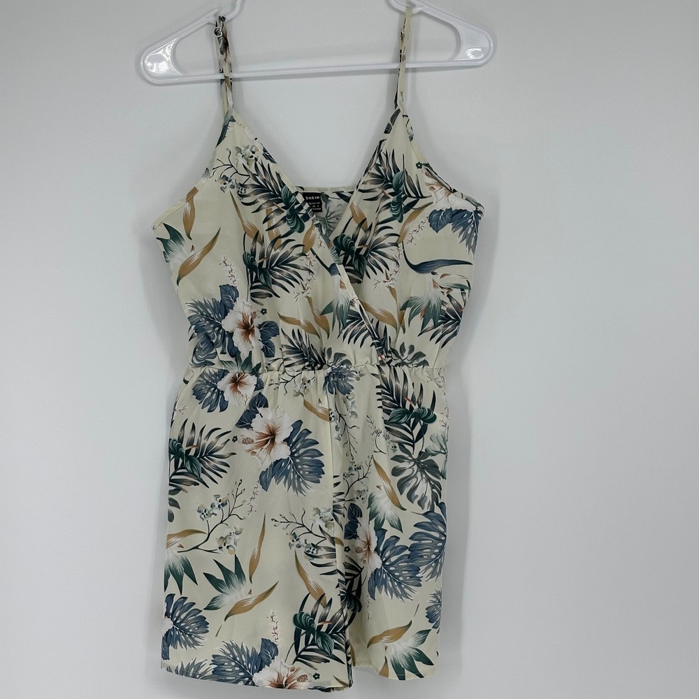 SHEIN Floral Print Tropical Hawaiian Sleeveless Wrap Romper Shorts Size M